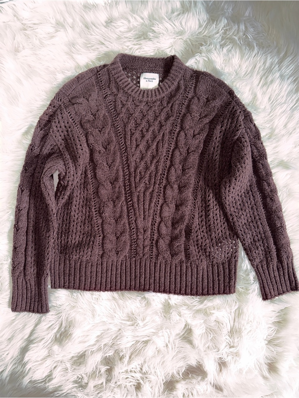 Abercrombie & Fitch Chocolate Cable Knit Crewneck Sweater - Picture 4 of 13